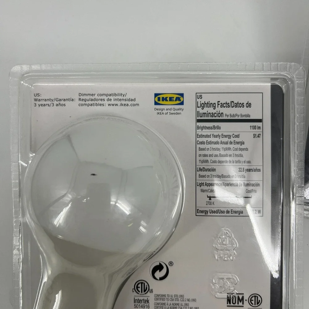 IKEA LEDARE LED A21 Light Bulb 12.2W = 75W 1100 Lumen E26 White 2 Sealed +1 Open